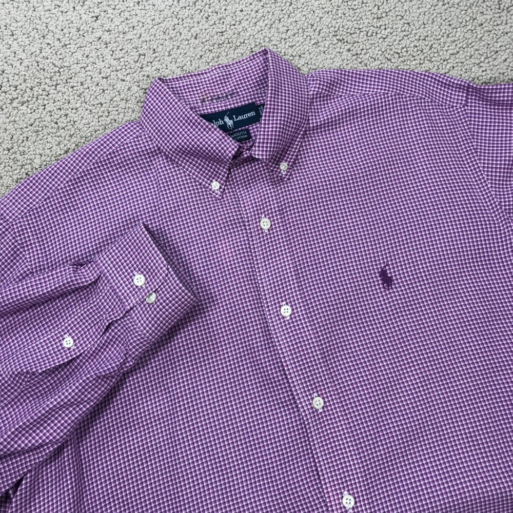 Ralph Lauren Yarmouth Mens 15.5 34/35 Purple Gingham Cotton Button Down Shirt
